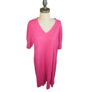 Eileen Fisher Size XL Hot Pink Vneck Knit Designer Casual Dress